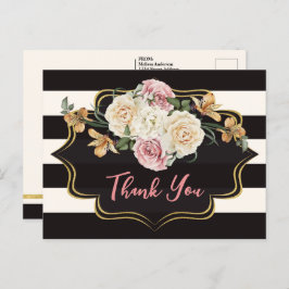 Kraftig svart, elfenbensfärgade ränder, blommor Ta Vykort