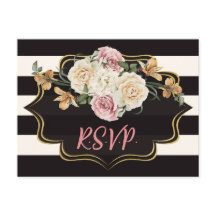 Kraftig svart, elfenbensränder, blommor RSVP