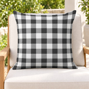 Kraftig svart vit Gingham Plaid Rutig Kudde
