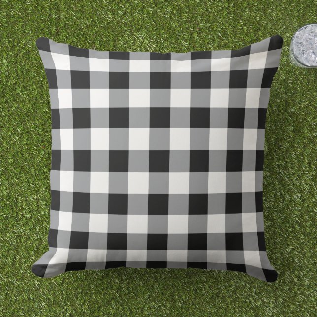 Kraftig svart vit Gingham Plaid Rutig Kudde (Gräs)