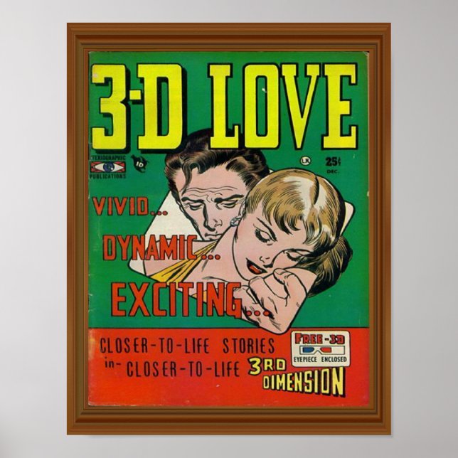 Kraftig teckning med 3d-Kärlek Tecknad Bok Poster (Framsidan)