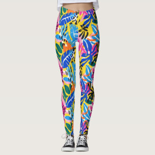 Kraftig Tropisk Abstrakt Löv färgstark mönstrad Leggings