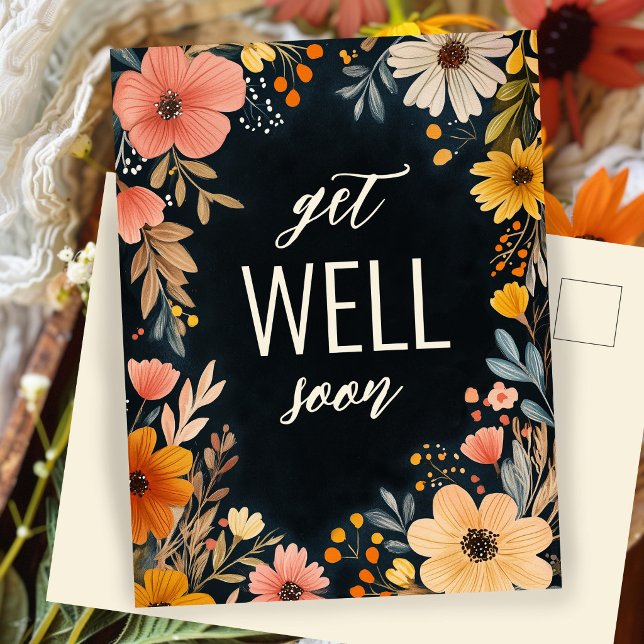 Kraftiga akvarellblommor KOMMER SNART EGEN DESIGN Vykort (Bold Watercolor Florals WELL SOON CUSTOM Postcard
)