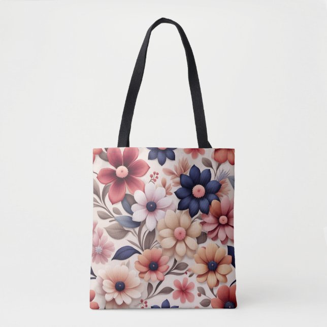 Kraftiga blommor och blad mönster rosa tygkasse (Framsida)