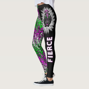 Kraftiga Lejonare skinn, svart med färgstark Mön Leggings