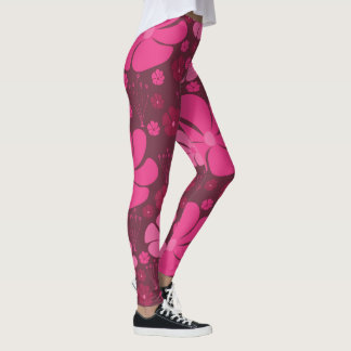 Kraftiga Magenta Rosa Blommiga Mönster Leggings