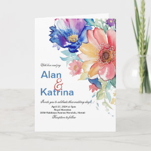 Kraftiga vattenfärg blommor bröllop inbjudan