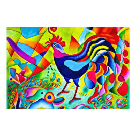 "Kraftigt plasma". En surreal färgfull Cockerel Fototryck