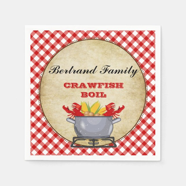 Kräftkokspott Rödrutig Gingham Pappersservett (Framsidan)