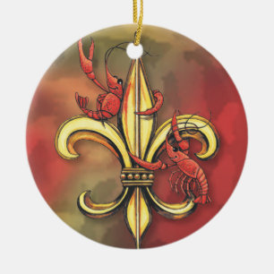 Kräftor & Alligator Fleur de Lis Julgransprydnad Keramik
