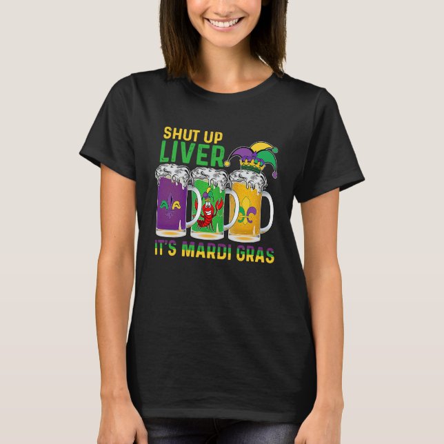 Kräftor Boil CloUp Liver Mardi Gras Beer Drinki T Shirt (Framsida)