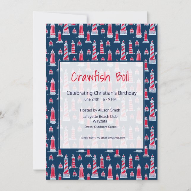 Kräftor Boil eller Clambake Birthday Call Inbjudningar (Framsida)