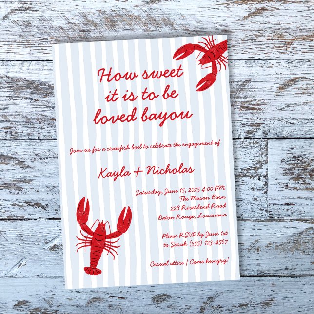 Kräftor Boil Förlovning Loved Bayou Inbjudningar (Crawfish Boil Engagement Loved Bayou Invitation)