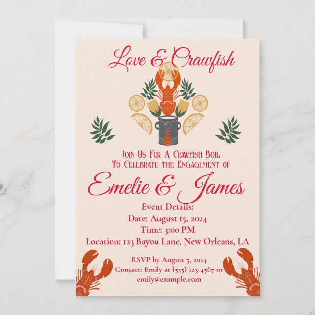 Kräftor Boil Förlovningsfest - Seafood Cookout Inbjudningar (Framsida)