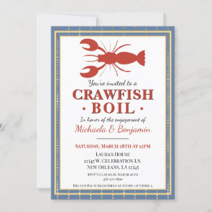 Kräftor Boil Lobster Party Blue Förlovning Inbjudningar