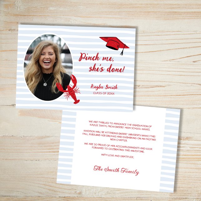 Kräftor Boil Pinch Me Hon är klar Grad Party Meddelande (Crawfish Boil Pinch Me She's Done Grad Party Announcement)