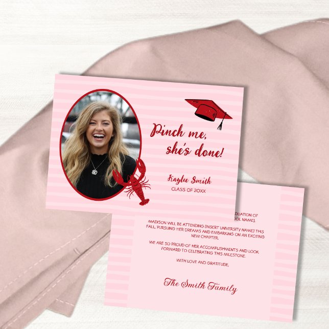 Kräftor Boil Pinch Me Rosa & Red Photo Studenten Meddelande (Crawfish Boil Pinch Me Pink & Red Photo Graduation Announcement)