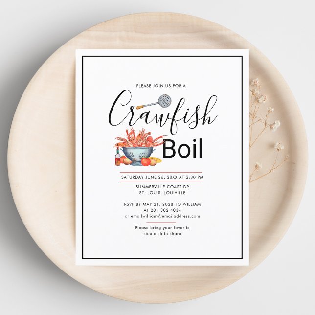 Kräftor Boil Watercolor Family Cookout-inbjudan (Crawfish Boil Watercolor Family Cookout Invitation)