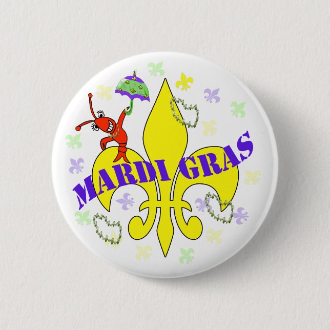 Kräftor Fleur de Lys Mardi Gras Knapp (Framsida)