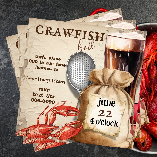 Kräftor | Mudbugs och Beer Party | Inbjudningar (Mudbug crawfish boil customizable party invitation)