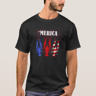 Kräftor USA flagga Merica Rött vitt blått Crayfish T Shirt