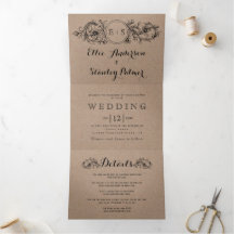 Kraftpapp blommigt ram med initialer bröllop