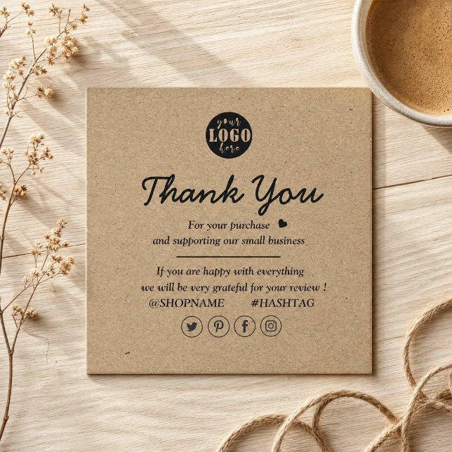 Kraftpapper anpassad logotyp tack för affärer  fyrkantigt visitkort (#thankyoucard #supportbusiness #socialmediacard #review #addlogo #kraftpaper #craftpapercard)