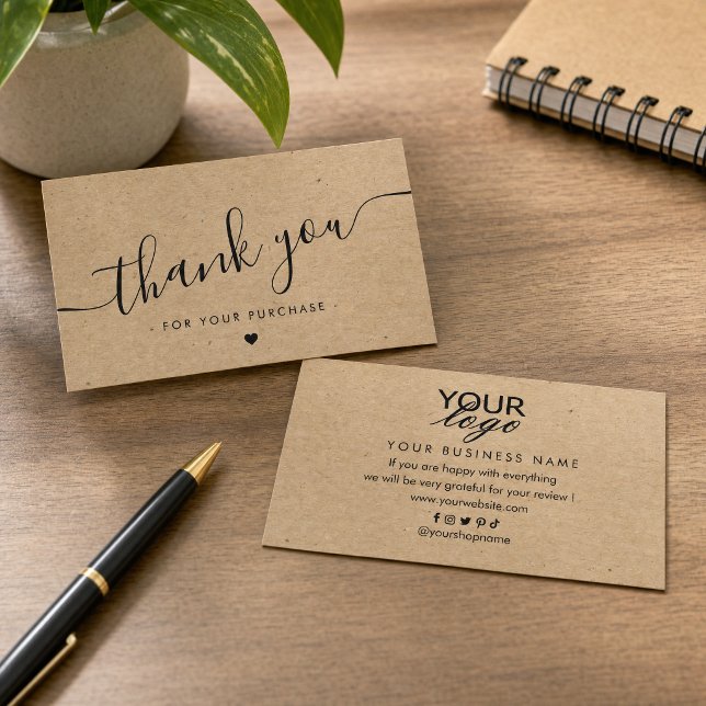 Kraftpapper anpassad logotyp tack  visitkort (Kraft paper custom logo thank you business card)