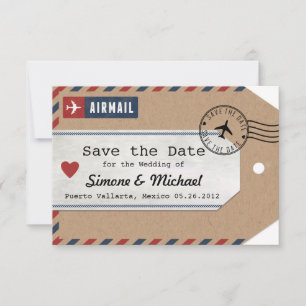 Kraftpapper Flygpost Vägmärkes Tag Save the Dates Spara Datumet