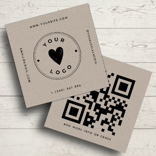 Kraftpapper Geometrisk QR-kod & Logotyp Earthy Uni Fyrkantigt Visitkort
