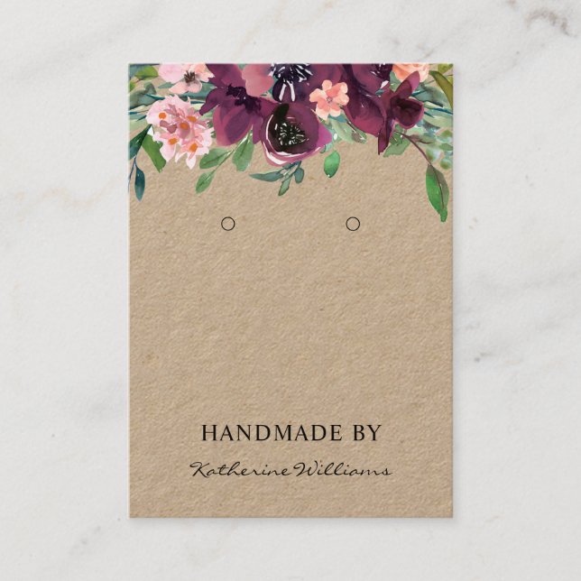 Kraftpapper örhänge display  | Burgunderröd Blommi Visitkort (Framsida)