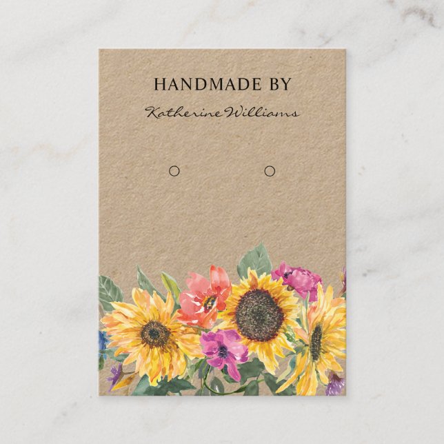 Kraftpapper örhänge display  | Solros Blommig Visitkort (Framsida)