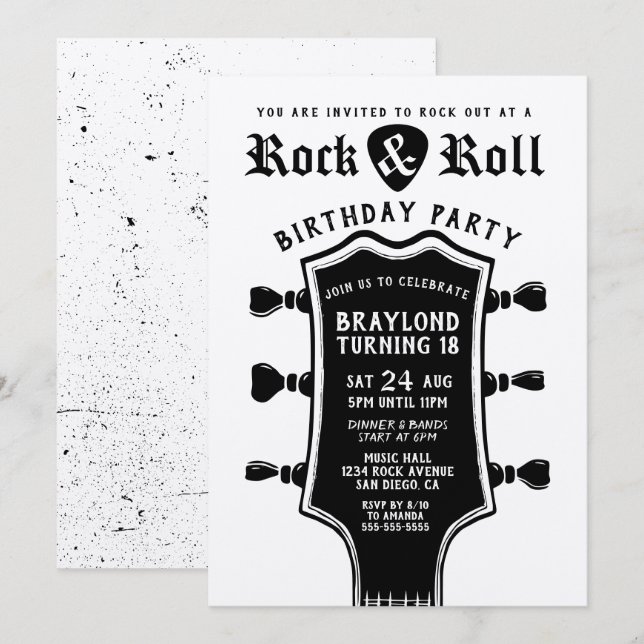 Kraftpapper Rock n Roll Gitarr Inbjudan (Fram/baksida)
