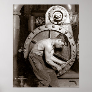 Kraftverksarbetare, 1920. Gammalt foto Poster