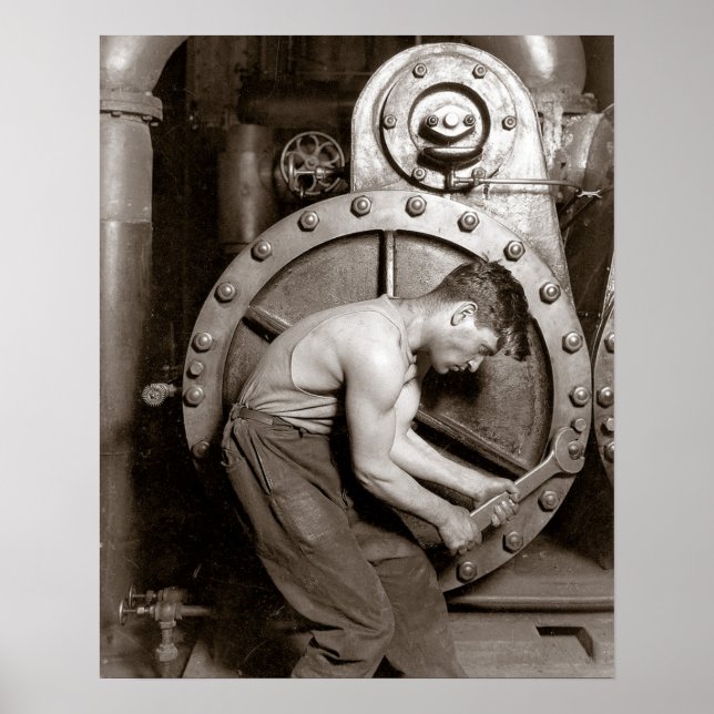 Kraftverksarbetare, 1920. Gammalt foto Poster (Framsidan)