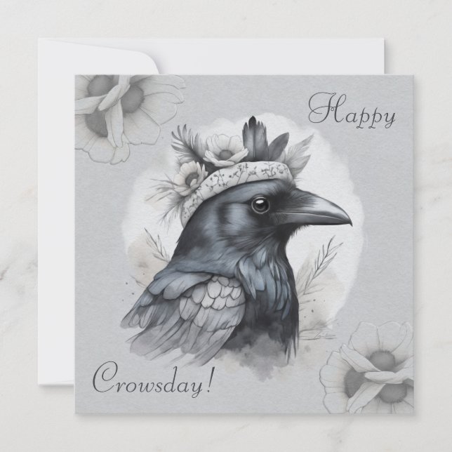Krähe Crow Rabe Portrait Blumen Karte Grußkarte Kort (Framsida)