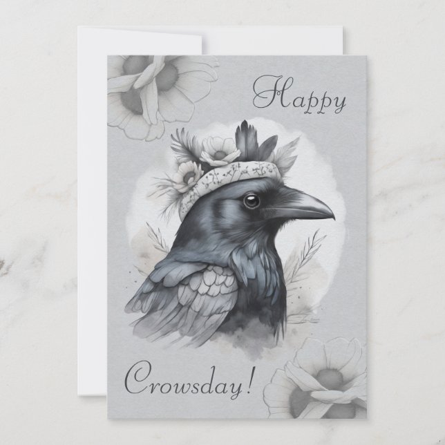 Krähe Crow Rabe Portrait Blumen Karte Julkort (Framsida)