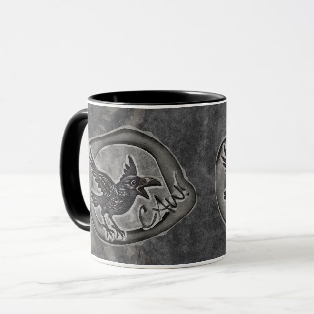 Krähe Crow Rabe ruft CAW!  Mugg (Framsida vänster)