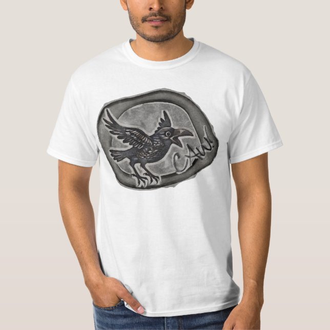 Krähe Crow Rabe ruft CAW! T Shirt (Framsida)