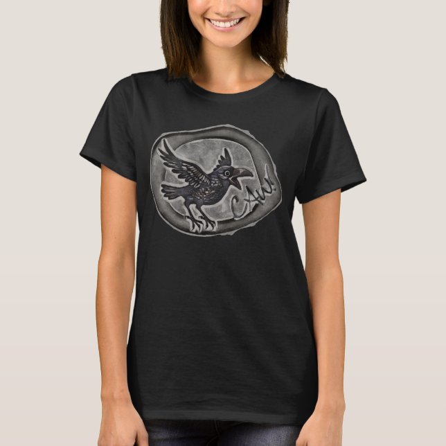 Krähe Crow Rabe ruft CAW! T Shirt (Framsida)