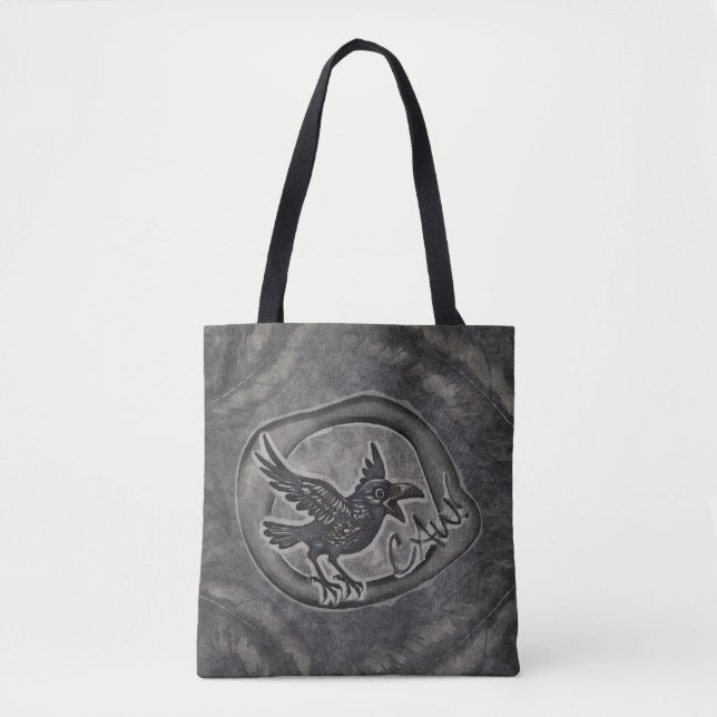 Krähe Crow Rabe ruft CAW! Tasche Tragetasche Tygkasse (Framsida)