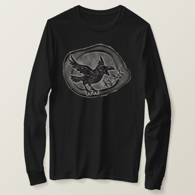 Krähe Crow Rabe ruft KRÄH! Longsleeve  T Shirt (Design framsida)