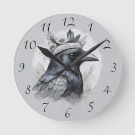 Krähe Crow Rabe Vogel Portrait mit Ziffern Rund Klocka