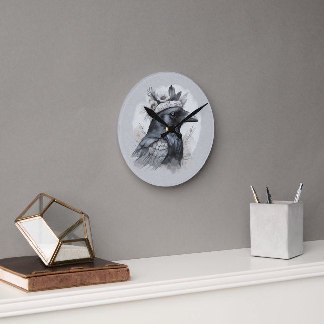 Krähe Crow Rabe Vogel Portrait ohne Ziffern Rund Klocka (Kontor)