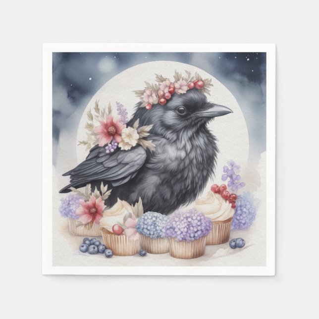 Krähe Geburtstag Party Feier Cupcakes Blumen Pappersservett (Framsidan)