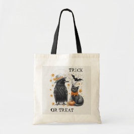 Krähe & Katze Halloween Trick or Treat Crow Tasche Tygkasse