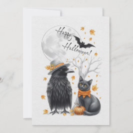 Krähe & Katze Herbst Halloween Karte Grußkarte Julkort