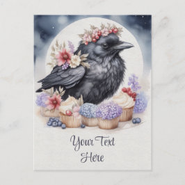 Krähe Rabe Crow Blumen Cupcakes Eigener Text Karte Vykort
