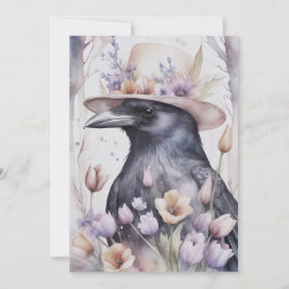 Krähe Rabe Crow mit Hut und Blumen Watercolor Julkort