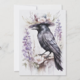 Krähe Rabe Crow mit Hut und Blumen Watercolor Julkort